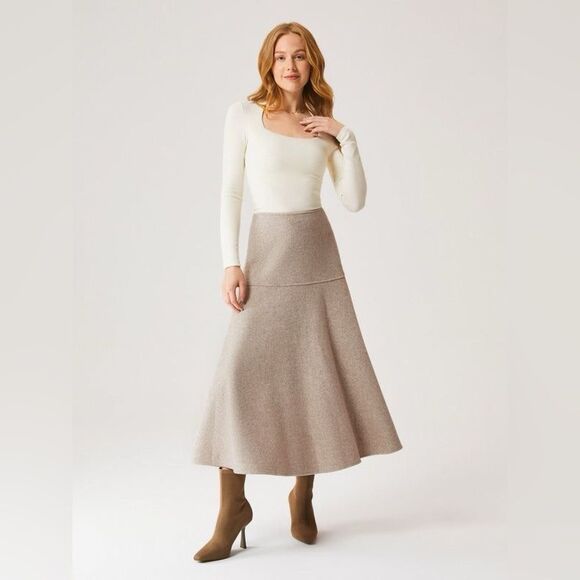 OGL Move Cashsoft Wool-like Flared Maxi Skirt Heather Oatmeal Size Medium NEW - Picture 14 of 15